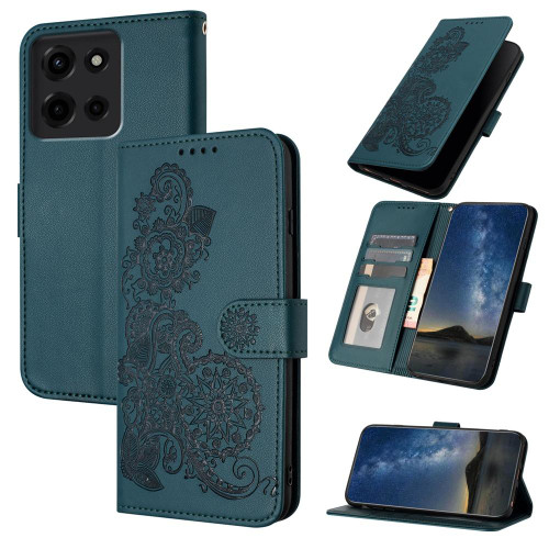 Moto G 2025 Datura Flower Embossed Flip Leather Phone Case - Dark Green
